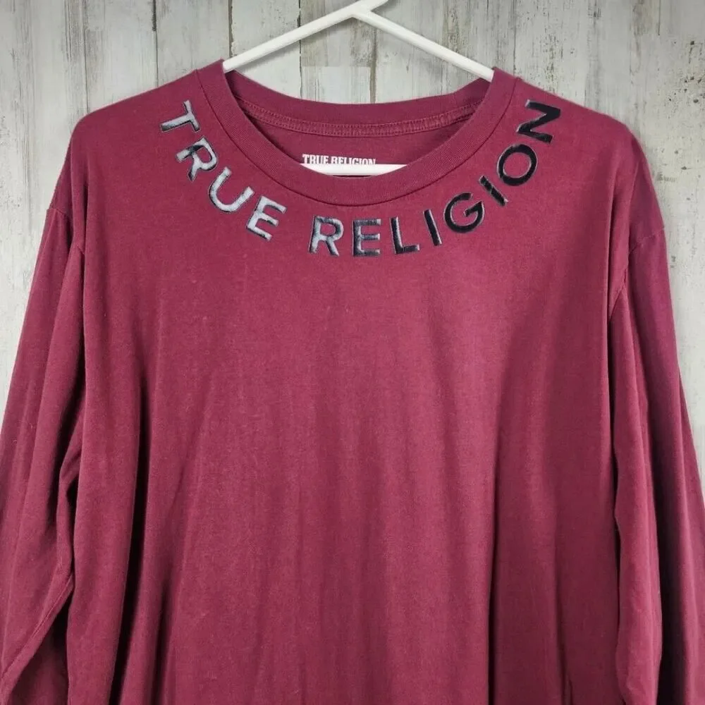 True Religion Long Sleeve Crew Neck Tee Shirt Maroon Size 3XL